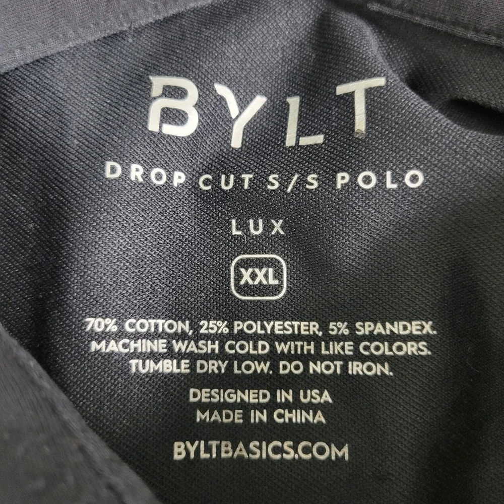 BYLT Drop Cut Lux Mens 2XL Solid Black Performance Stretch Polo‎ Short Sleeve